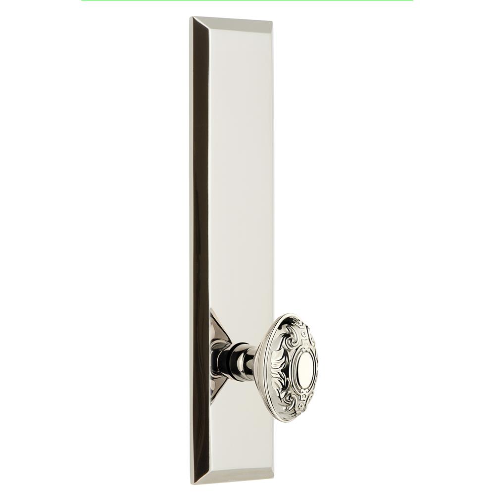 Grandeur by Nostalgic Warehouse FAVGVC Fifth Avenue Tall Plate Privacy with Grande Victorian Knob in Polished Nickel